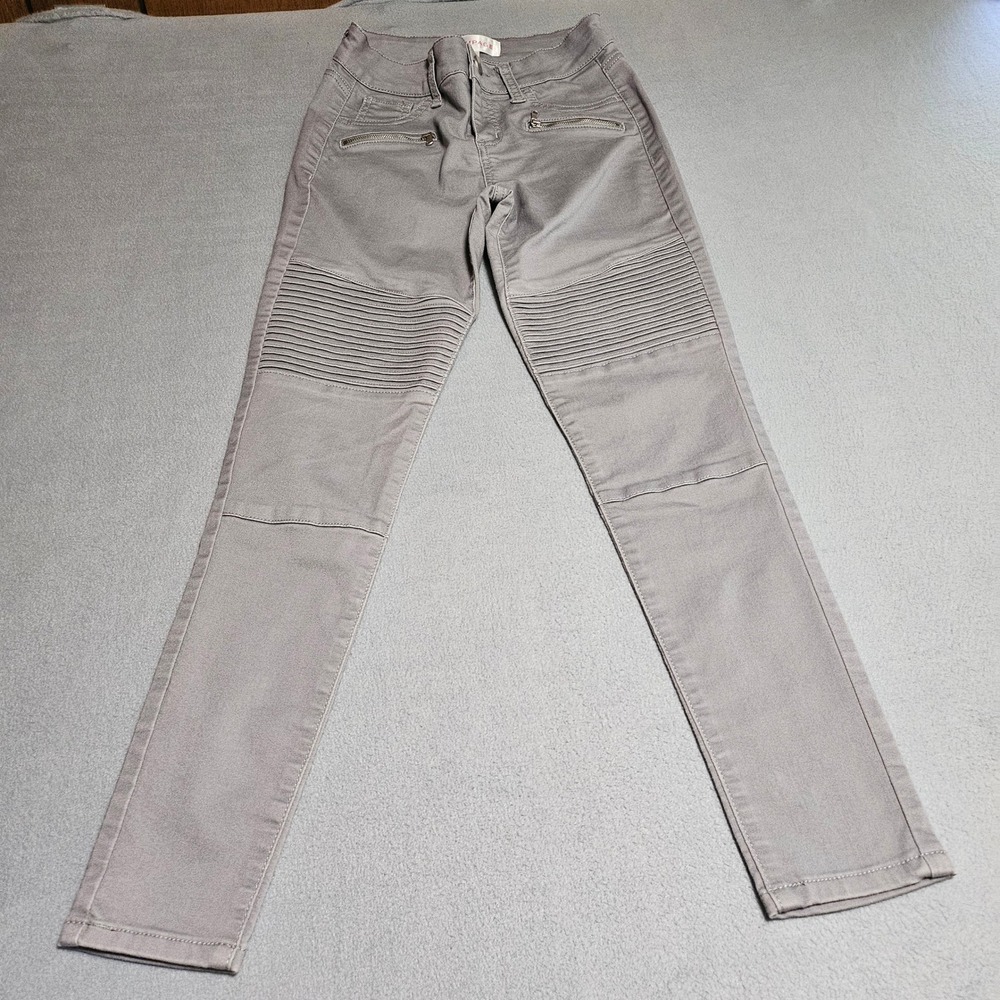 Rampage Womens Grey Skinny Pants Ribbed Knee Zipper Detail Size 25 RAMFRCB000255